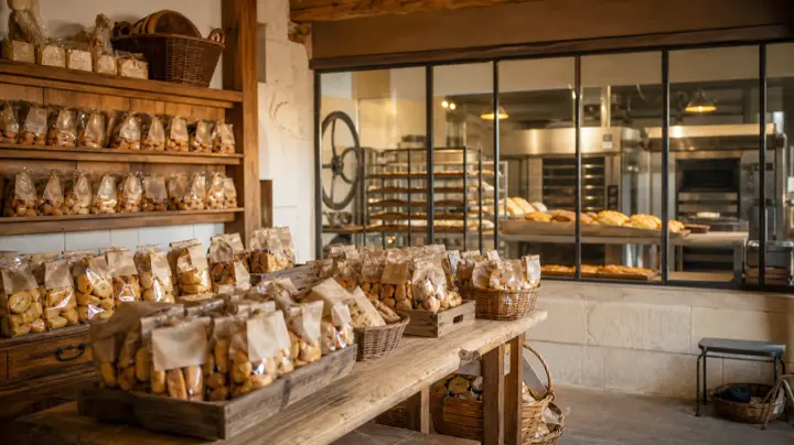 Biscottes et biscuits présentés dans la boutique attenante à une biscotterie
