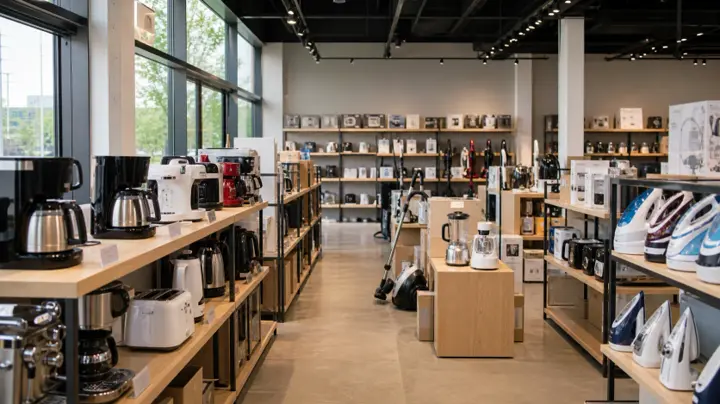 Petit électroménager présenté dans un magasin de déstockage